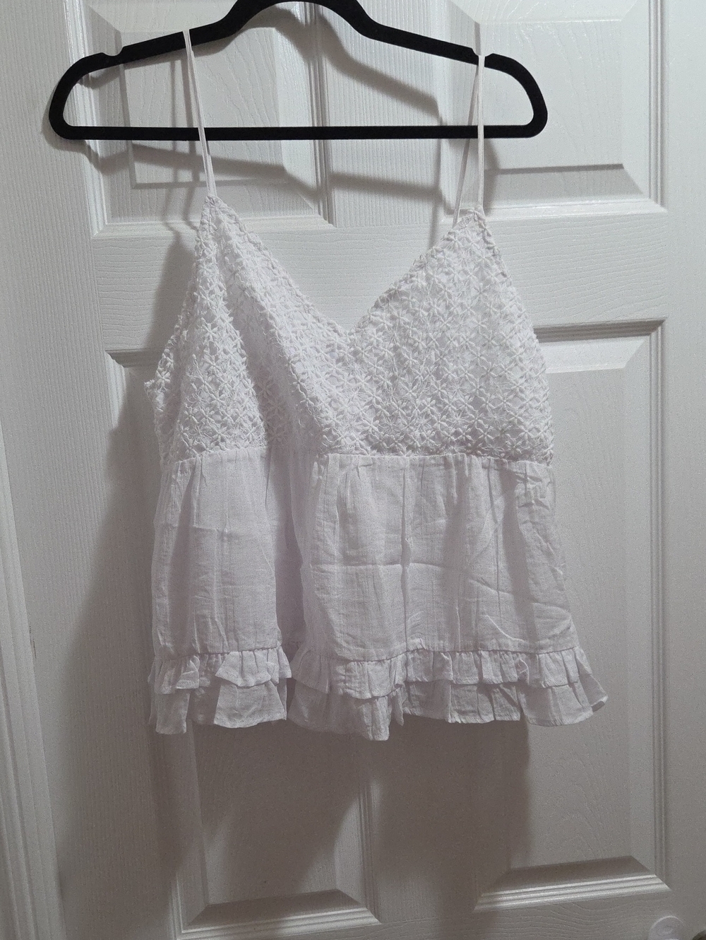 White Spaghetti Strap Smocked V-Neck Tank Top